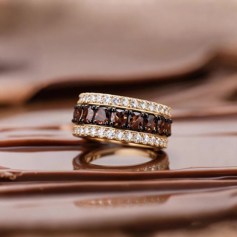 Sotiya Three-Row Round Cut Coffee Women's Wedding Ring Sterling Silver-Sotiya