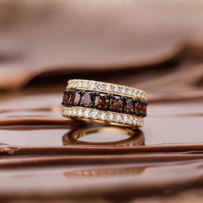 Sotiya Three-Row Round Cut Coffee Women's Wedding Ring Sterling Silver-Sotiya