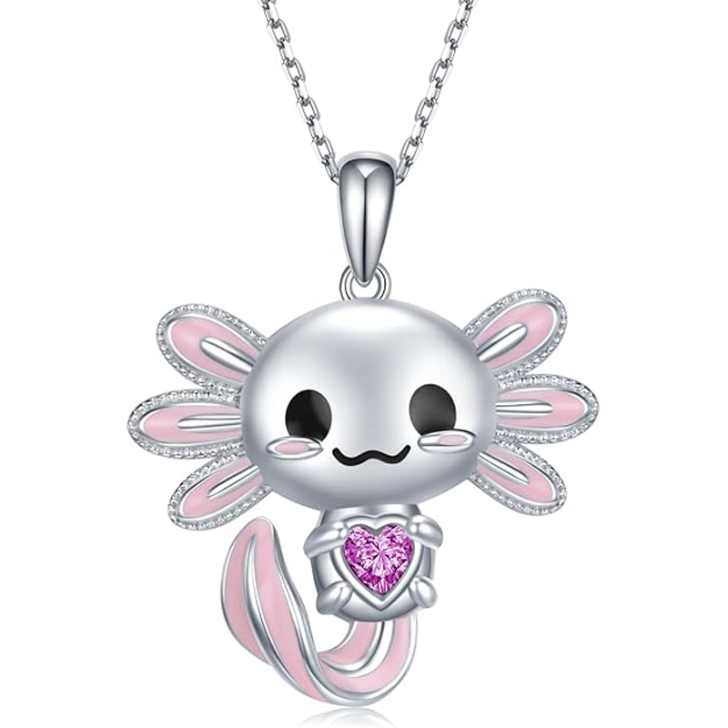 Sotiya Cute Axolotl 12 Birthstones Heart Cut Necklace Sterling Silver-Sotiya