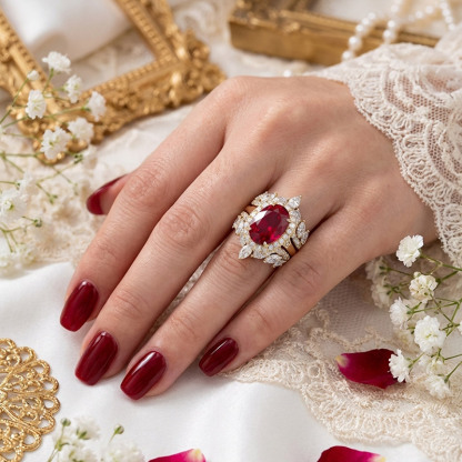 Sotiya 3PC Halo Oval Cut Coffee Wedding Bridal Ring Set Sterling Silver-Sotiya