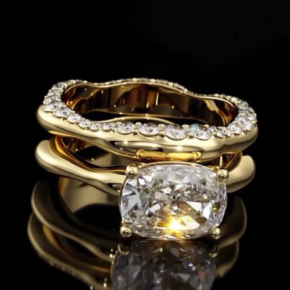 Sotiya East West Rec Cushion Cut Bridal Wedding Ring Set Sterling Silver-Sotiya