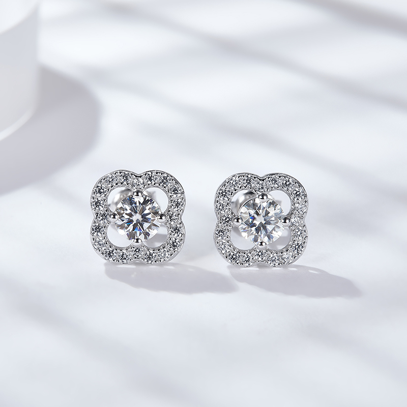 Sotiya Four Leaf Clover Round Cut Moissanite Stud Earrings Sterling Silver-Sotiya