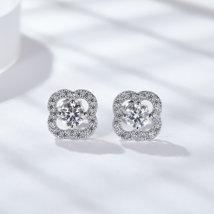 Sotiya Four Leaf Clover Round Cut Moissanite Stud Earrings Sterling Silver-Sotiya