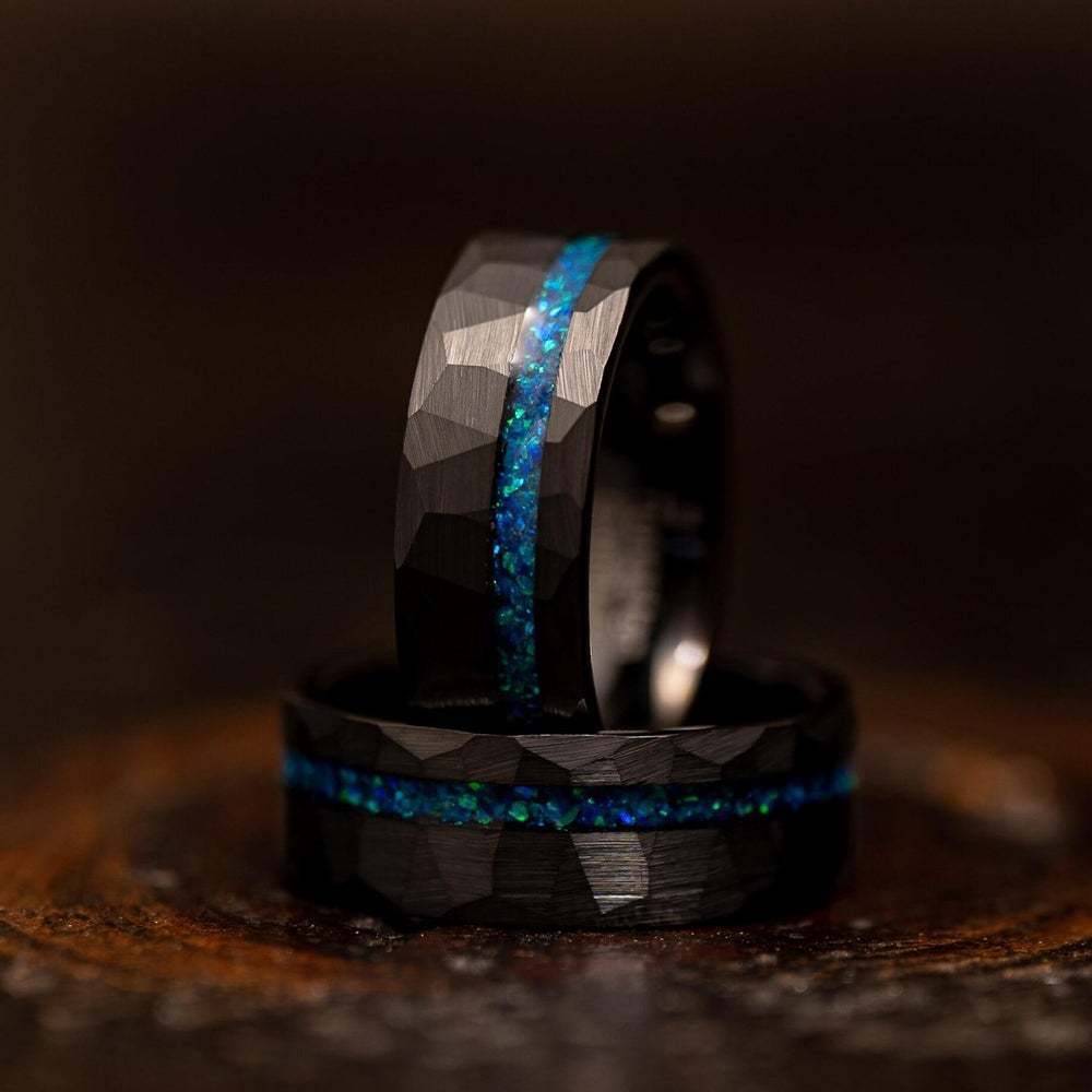 Sotiya 8mm Galaxy Tungsten Steel Hammered Blue Opal Men's Wedding Band-Sotiya