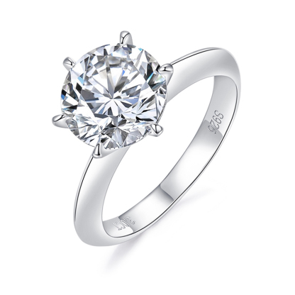 Sotiya Classic 6 Prong Round Cut Solitaire Moissanite Engagement Ring Sterling Silver