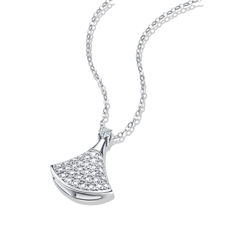 Sotiya Fan Design Moissanite Pendant Necklace Sterling Silver-Sotiya