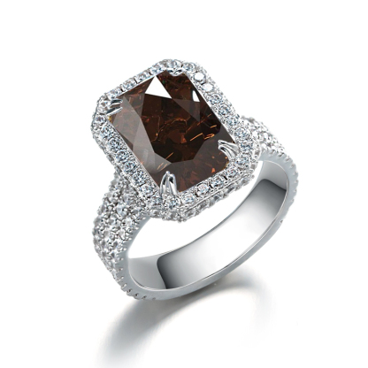 Sotiya Halo Radiant Cut Coffee Engagement Ring Sterling Silver