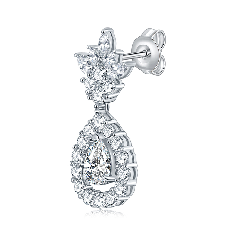 Sotiya Pineapple Design Pear Cut Moissanite Drop Earrings Sterling Silver-Sotiya