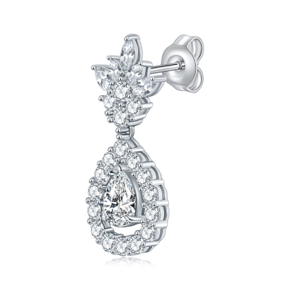 Sotiya Pineapple Design Pear Cut Moissanite Drop Earrings Sterling Silver-Sotiya