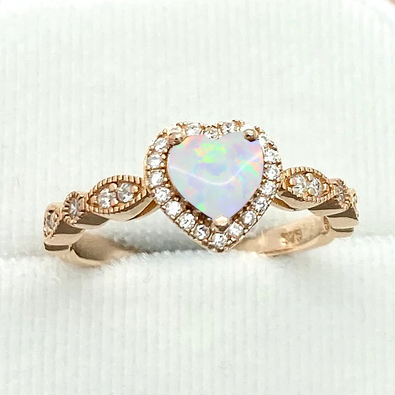 Sotiya Halo Heart Cut Opal Engagement Ring Sterling Silver-Sotiya
