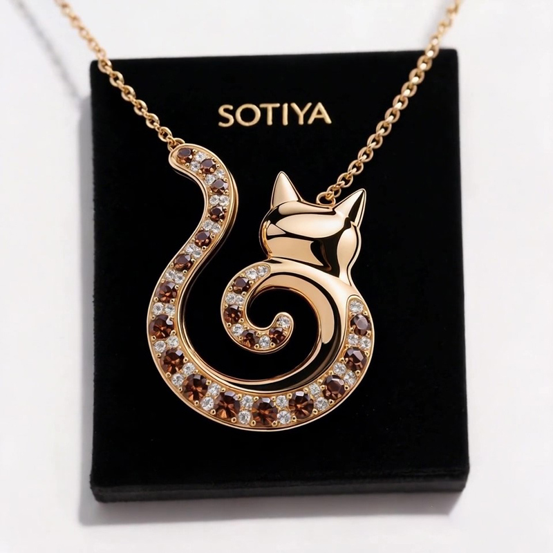Sotiya Best Buds Kitten Inspired Coffee Cat Necklace Sterling Silver-Sotiya