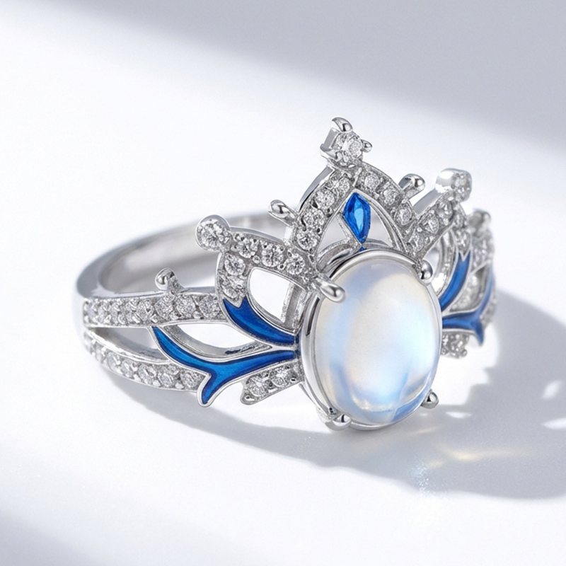 Sotiya Best Buds Snowflake Moonstone Oval Cut Engagement Ring Sterling Silver-Sotiya