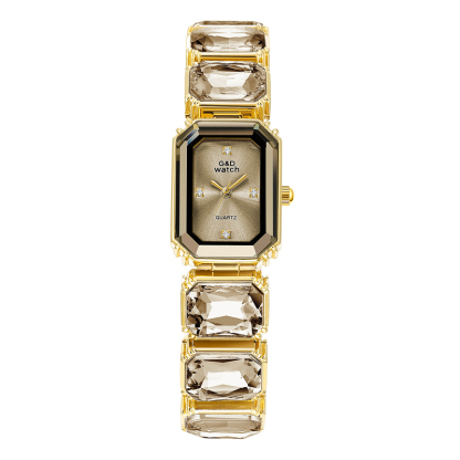 Sotiya Square Dial Quartz Movement Gold Watch with Stone-Encrusted Strap-Sotiya