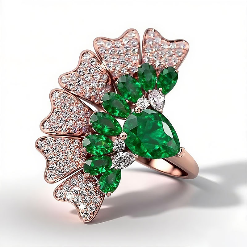 Sotiya Peacock Inspired Pear Cut Cocktail Ring Sterling Silver-Sotiya