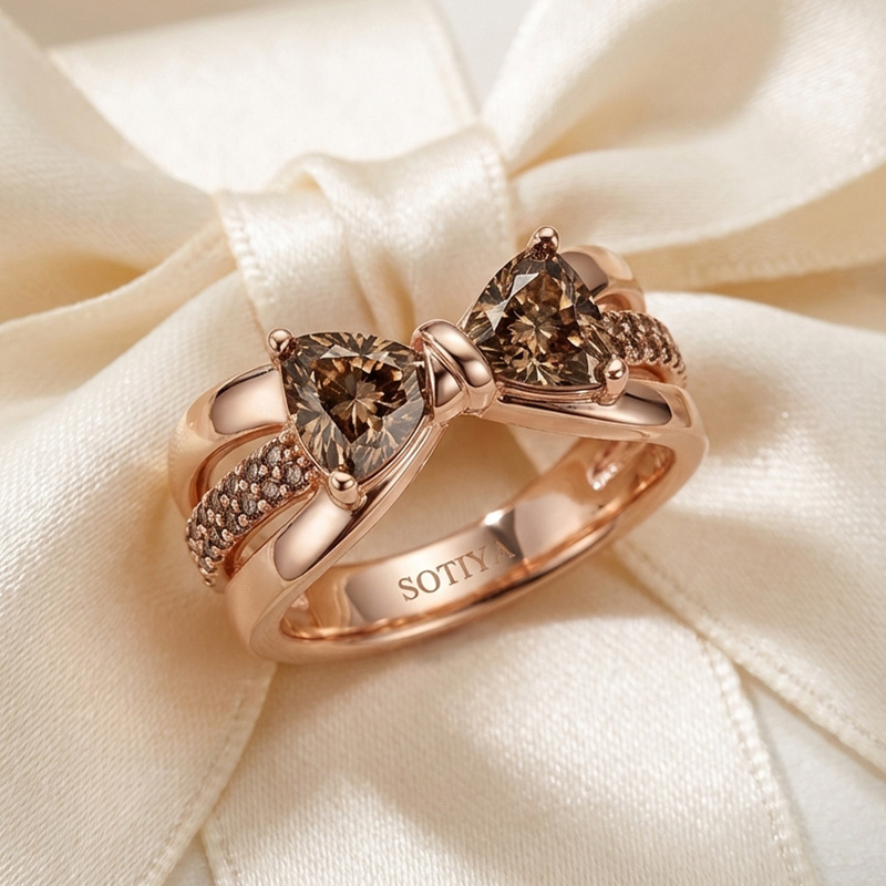 Sotiya Bowknot Trillion Cut Coffee Promise Ring Sterling Silver-Sotiya