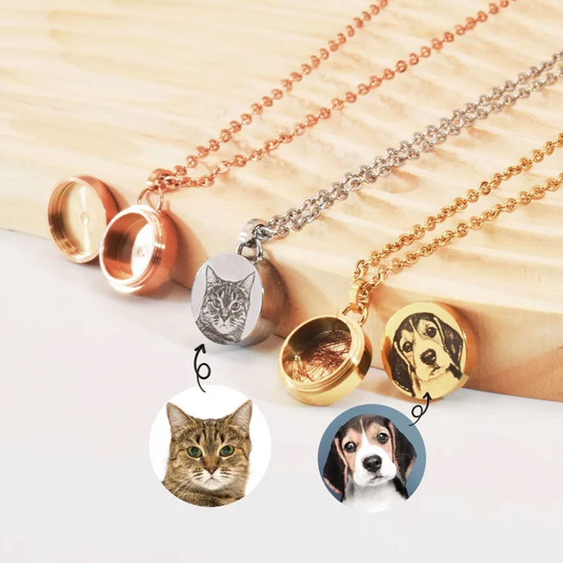 Sotiya Pet Photo Engraved Personalized Keepsake Titanium Necklace for Hair and Ashes-Sotiya
