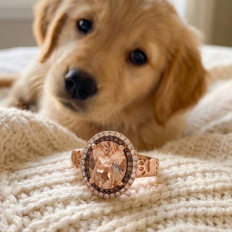 Sotiya Cat Paw Double Halo Synthetic Morganite Oval Cut Coffee Engagement Ring Sterling Silver-Sotiya