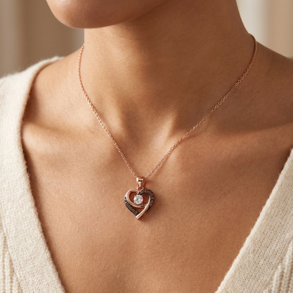 Sotiya Two Tone Heart Shaped Round Cut Coffee Necklace Sterling Silver-Sotiya