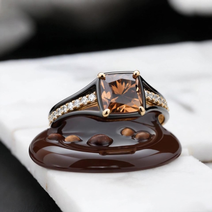 Sotiya Two Tone Cushion Cut Coffee Engagement Ring Sterling Silver-Sotiya