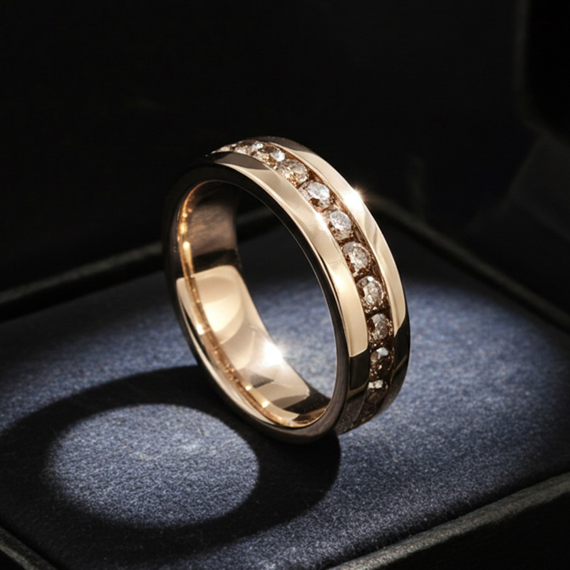 Sotiya Fancy Round Cut Coffee Men's Wedding Ring Eternity Band 14k Rose Gold Sterling Silver-Sotiya