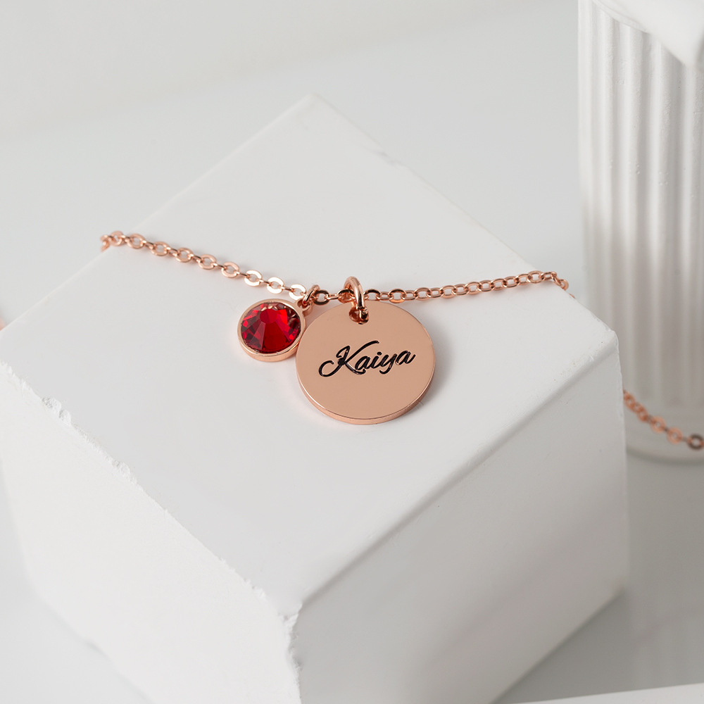 Sotiya 12 Birthstones Personalized Name Tag Necklace Sterling Silver-Sotiya