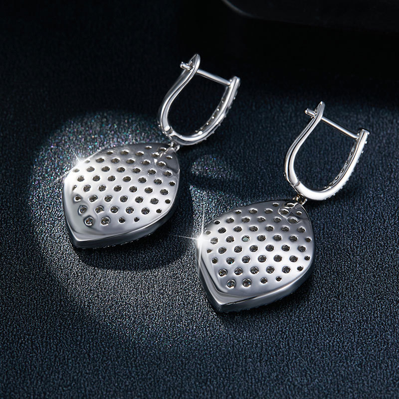 Sotiya Leaf Design Round Cut Moissanite Drop Earrings Sterling Silver-Sotiya