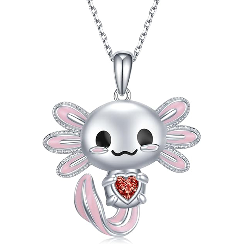 Sotiya Cute Axolotl 12 Birthstones Heart Cut Necklace Sterling Silver-Sotiya