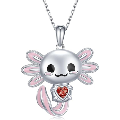 Sotiya Cute Axolotl 12 Birthstones Heart Cut Necklace Sterling Silver-Sotiya