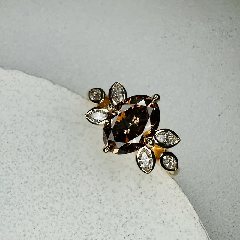 Sotiya Floral Inspired Sidestone Coffee Oval Cut Engagement Ring Sterling Silver-Sotiya