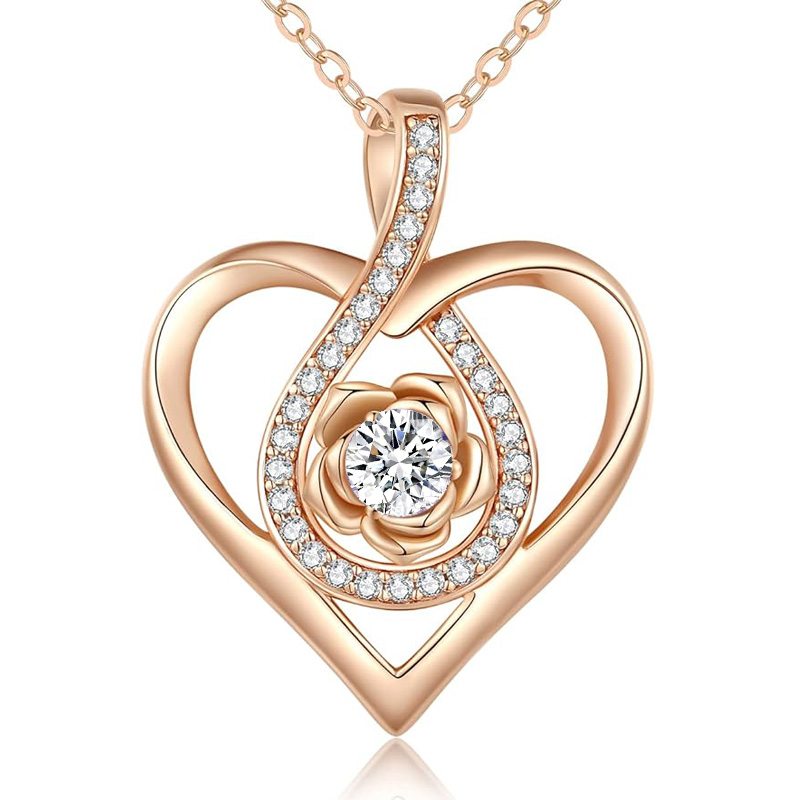Sotiya 12 Birthstones Heart Rose Round Cut Necklace Sterling Silver-Sotiya