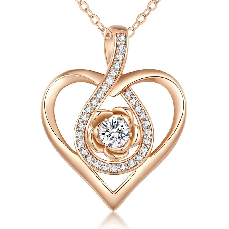 Sotiya 12 Birthstones Heart Rose Round Cut Necklace Sterling Silver-Sotiya