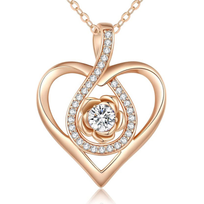 Sotiya 12 Birthstones Heart Rose Round Cut Necklace Sterling Silver-Sotiya