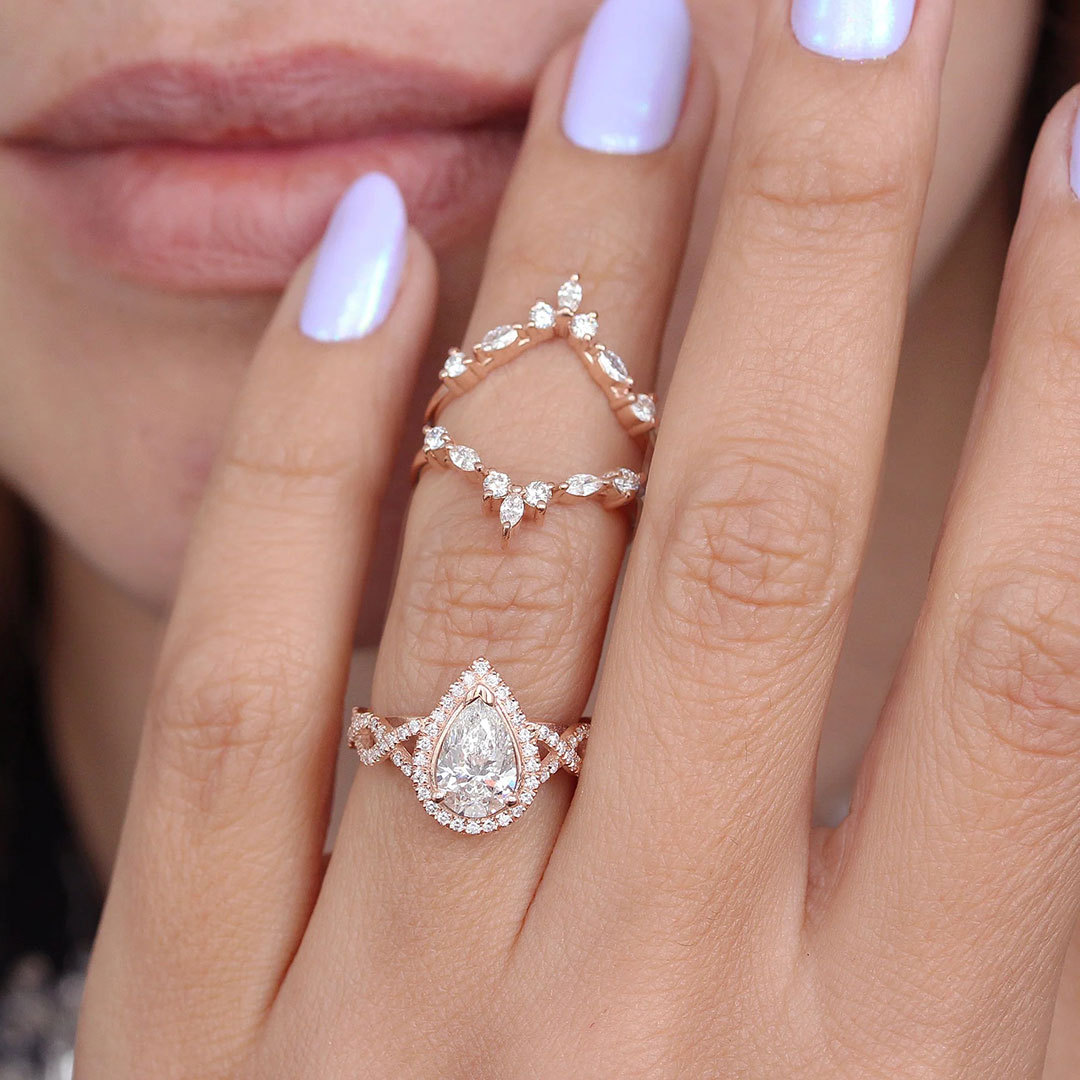 Sotiya Twist Halo Pear Cut Enhancer Wedding Bridal Ring Set Sterling Silver-Sotiya