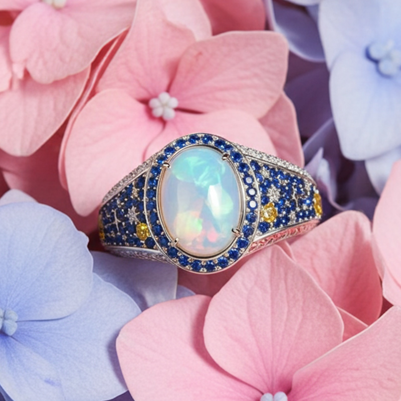Sotiya Artist Collection Famous Painting Starry Night Opal Engagement Ring Sterling Silver-Sotiya
