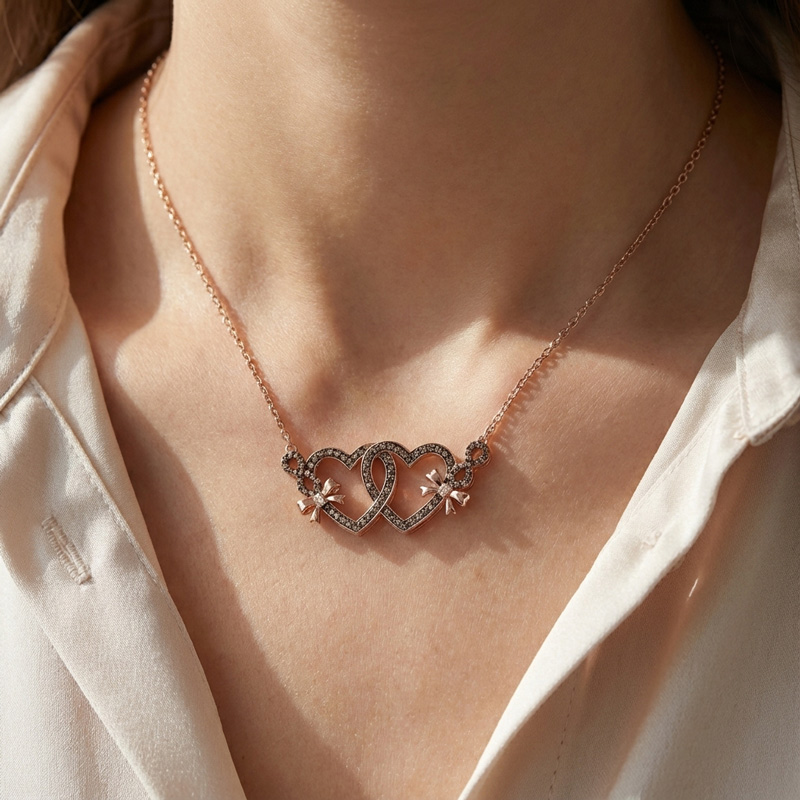 Sotiya Heart to Heart Infinity Bowknot Coffee Necklace Sterling Silver-Sotiya