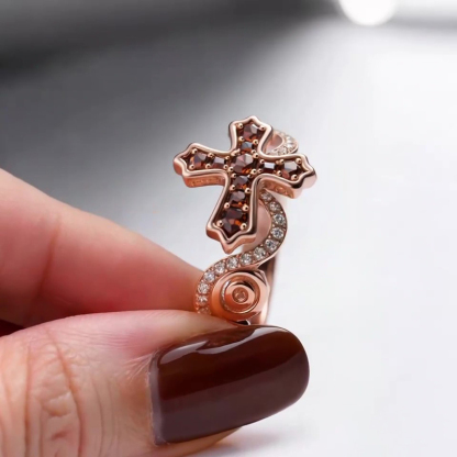 Sotiya Cross Design Faith Round Cut Coffee Cocktail Ring Sterling Silver-Sotiya