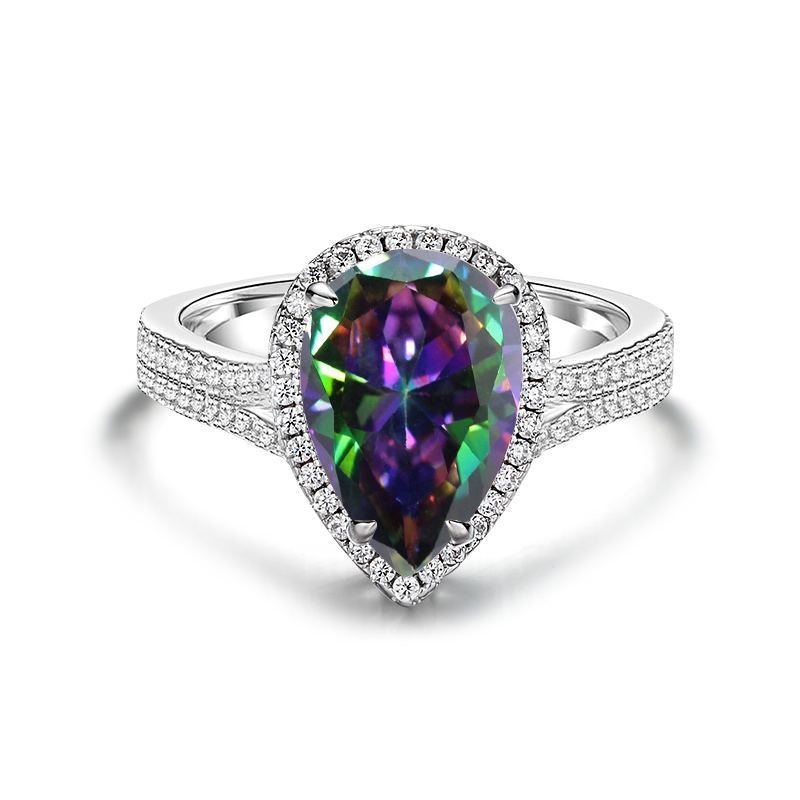 Sotiya Halo Pear Cut Rainbow Mystic Quartz Engagement Ring Sterling Silver-Sotiya