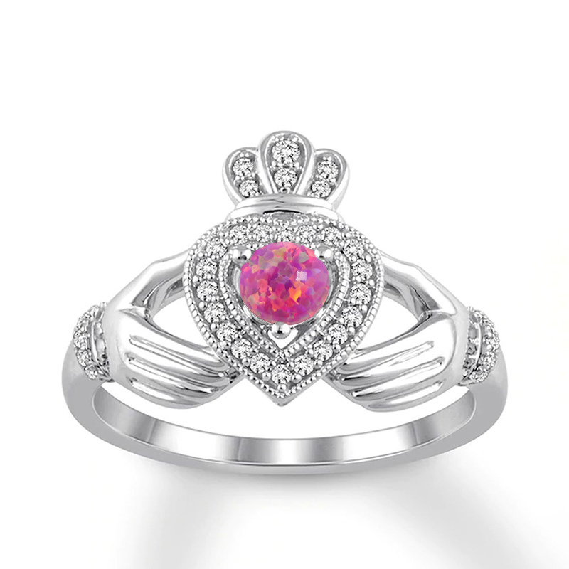 Sotiya Claddagh Round Cut Opal Engagement Ring Sterling Silver-Sotiya