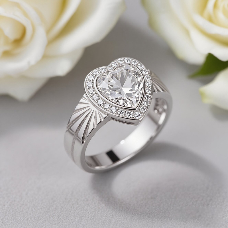 Sotiya Halo Heart Cut Carving Coffee Engagement Ring Sterling Silver-Sotiya