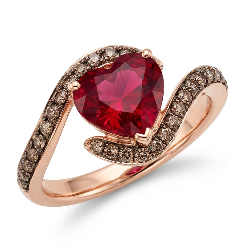 Sotiya Wavy Band Embraces Heart Cut Coffee Engagement Ring Sterling Silver-Sotiya