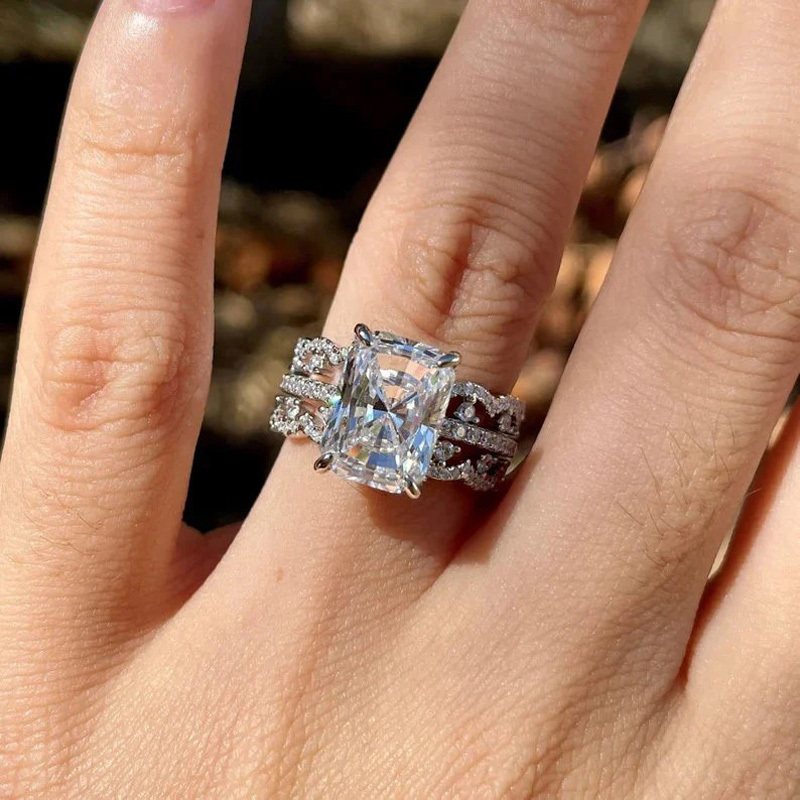 Sotiya Radiant Cut Art Deco Wedding Bridal Ring Set High-carbon Zircon Sterling Silver-Sotiya