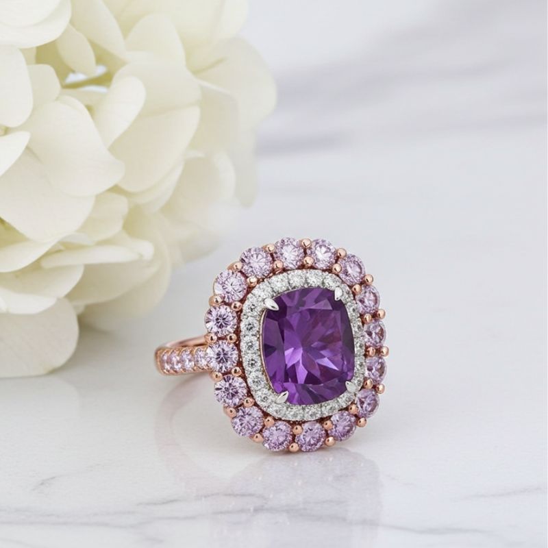 Sotiya Cathedral Double Halo Cushion Cut Engagement Ring Sterling Silver-Sotiya