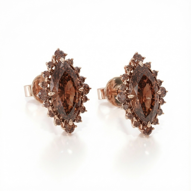 Sotiya Halo Marquise Cut Coffee Stud Earrings Sterling Silver-Sotiya