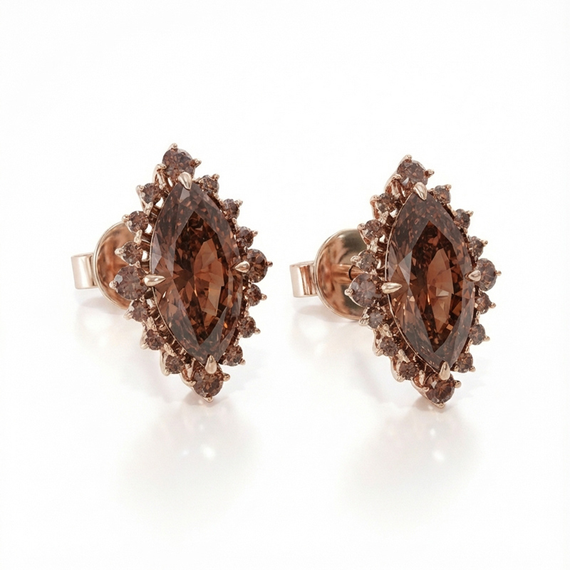 Sotiya Halo Marquise Cut Coffee Stud Earrings Sterling Silver-Sotiya