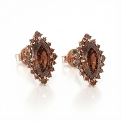 Sotiya Halo Marquise Cut Coffee Stud Earrings Sterling Silver-Sotiya