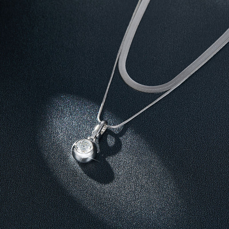 Sotiya Double Layer Solitaire Round Cut Moissanite Necklace Sterling Silver-Sotiya