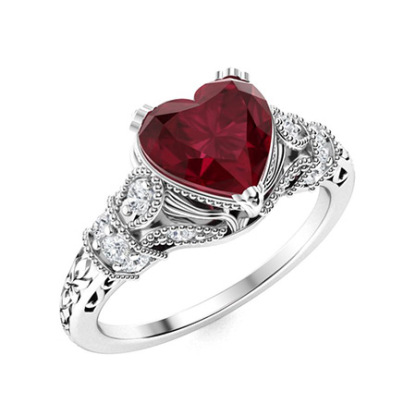 Sotiya Vintage Milgrain Heart Cut Engagement Ring Sterling Silver-Sotiya