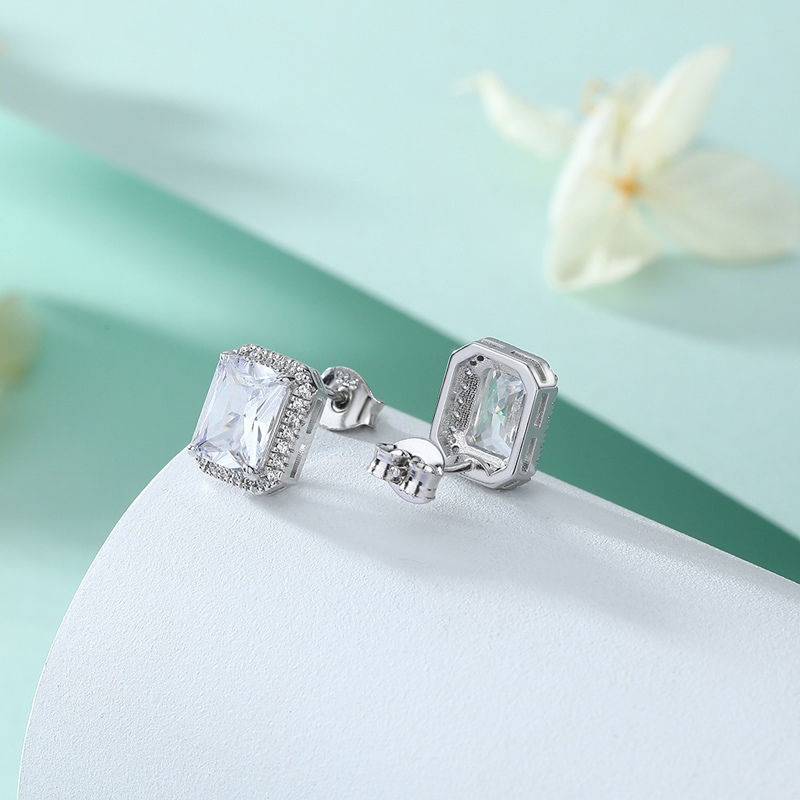 Sotiya 12 Birthstones Halo Emerald Cut Stud Earrings Sterling Silver-Sotiya