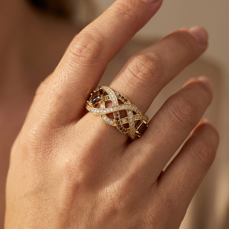 Sotiya Intertwined Knot Coffee Women's Wedding Ring Sterling Silver-Sotiya