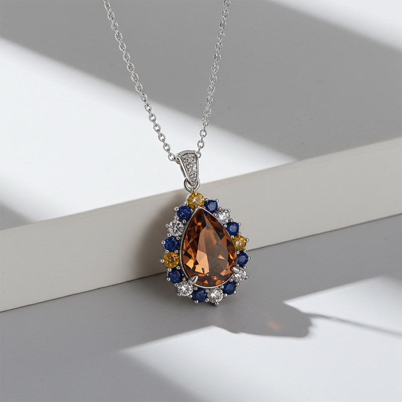 Sotiya Artist Collection Famous Painting Starry Night Halo Pear Cut Chocolate Necklace Sterling Silver-Sotiya